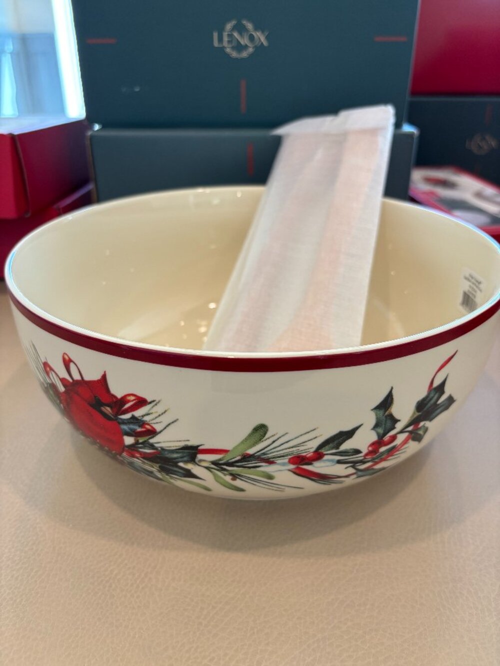 Lenox Winter Greetings 10 inch Salad Bowl with Wooden Servers